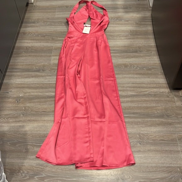 ASOS/In the Style Barbie Pink Satin Halter Neck Jumpsuit - Picture 3 of 6